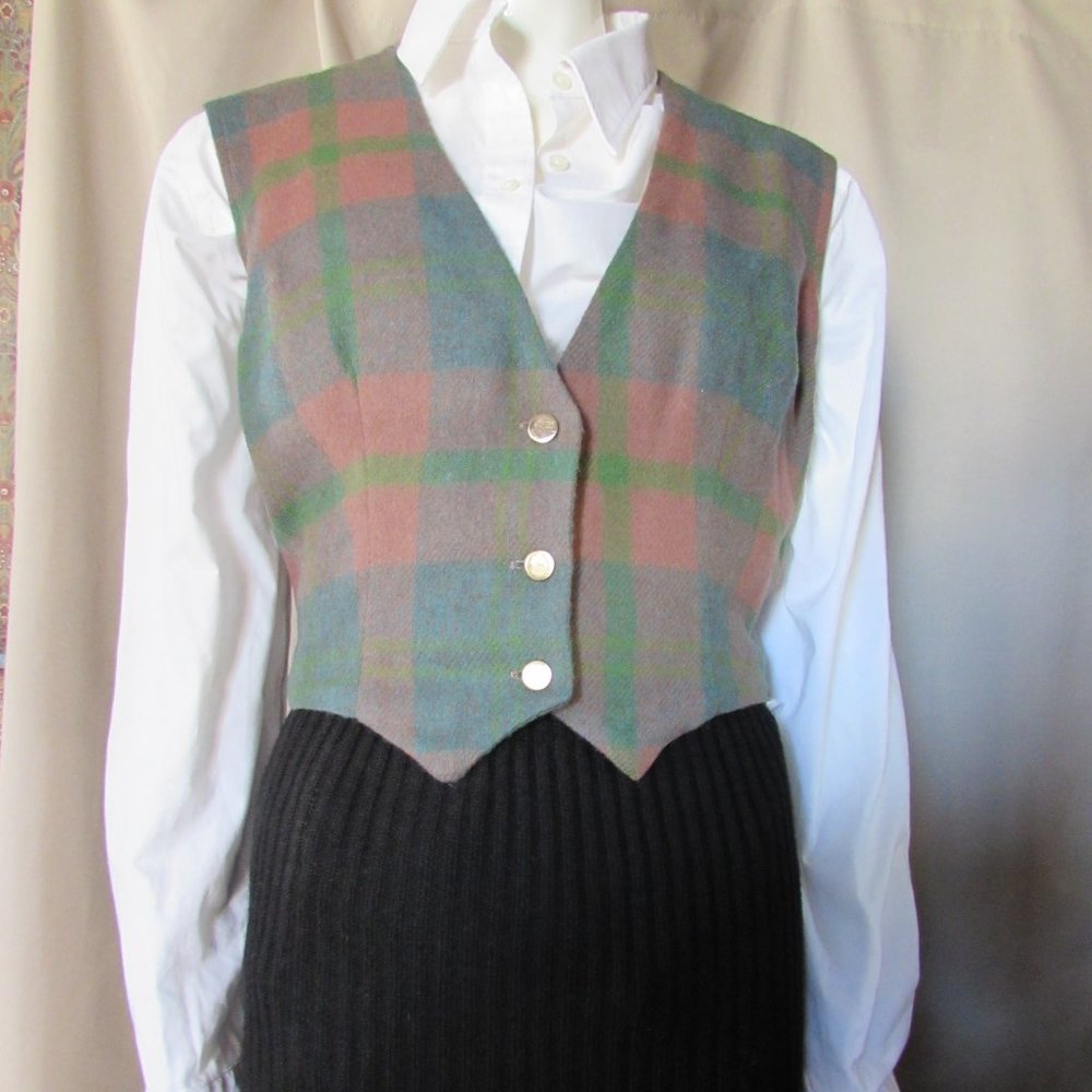 SALE Vintage Plaid Short Jacket & Weskit Vest - Picture 2 of 10